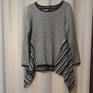 New Directions Black and White Striped Knit Pullover